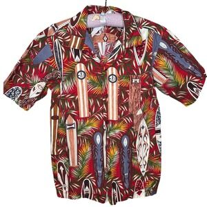 RJC Boys Red Surfboard Print Hawaiian Aloha Shirt 14 Excellent Retro Beachwear